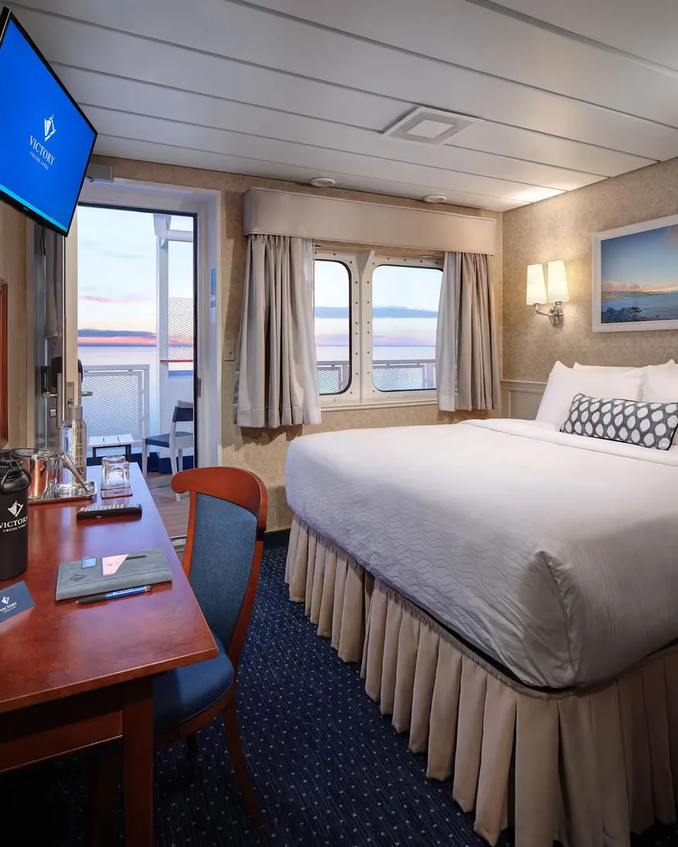Deluxe oceanview stateroom with private veranda aboard Victory I